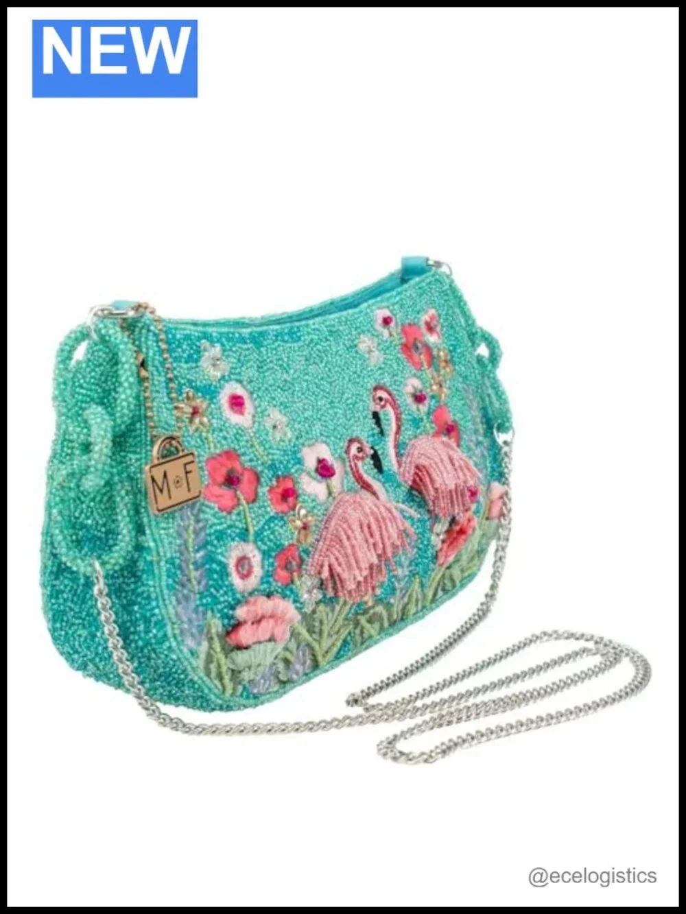 Beaded Crossbody Clutch Handbag with Convertible Chain Strap
